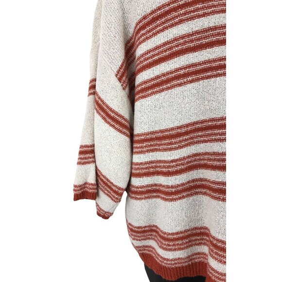 ee:some Women's Size Large Orange/Ivory Striped 3/4 Sleeve Sweater - Picture 4 of 8